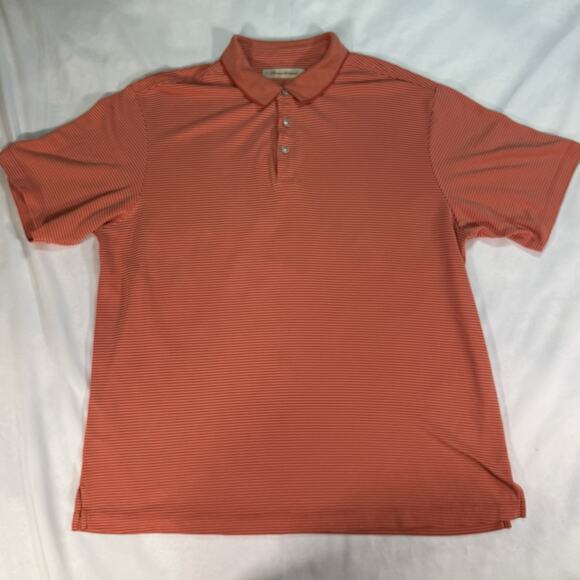 Tommy Bahama Polo Shirt Mens X-Large Stripe Orange Modal Poly‎ Short Sleeve - Picture 1 of 7